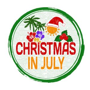 40936810 - christmas in july grunge rubber stamp on white, vector illustration